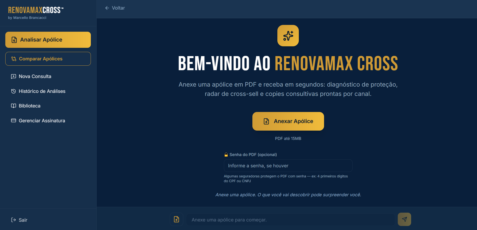 Tela de upload de apólice no RenovaMax Cross